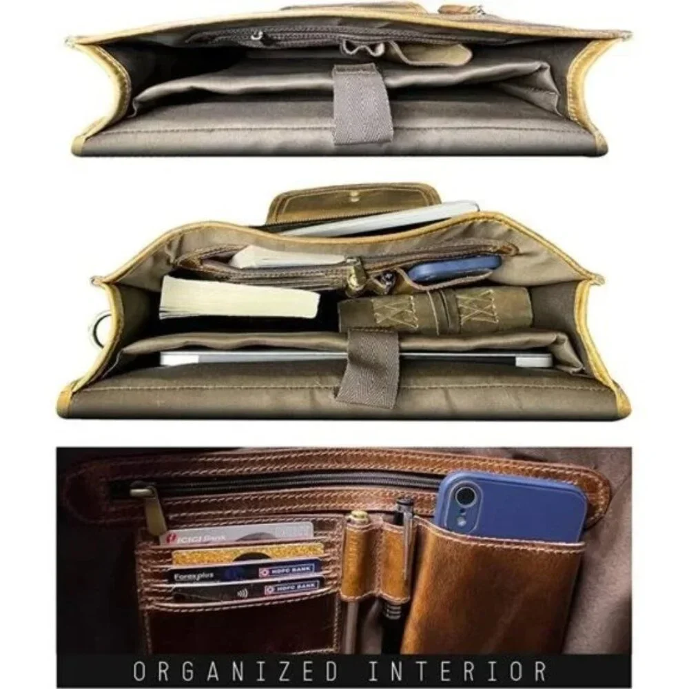 Leather Messenger Bag for Men - Top Grain Leather Briefcase Laptop Satchel Offic